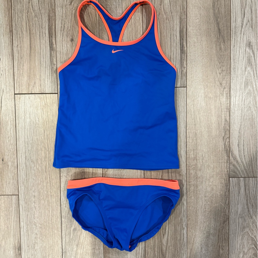 Girls Nike Blue and Orange Tankini Set